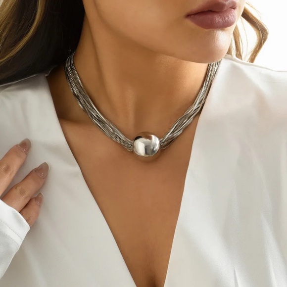 Silver Ball Multi Chain Choker - Picture 1 of 5
